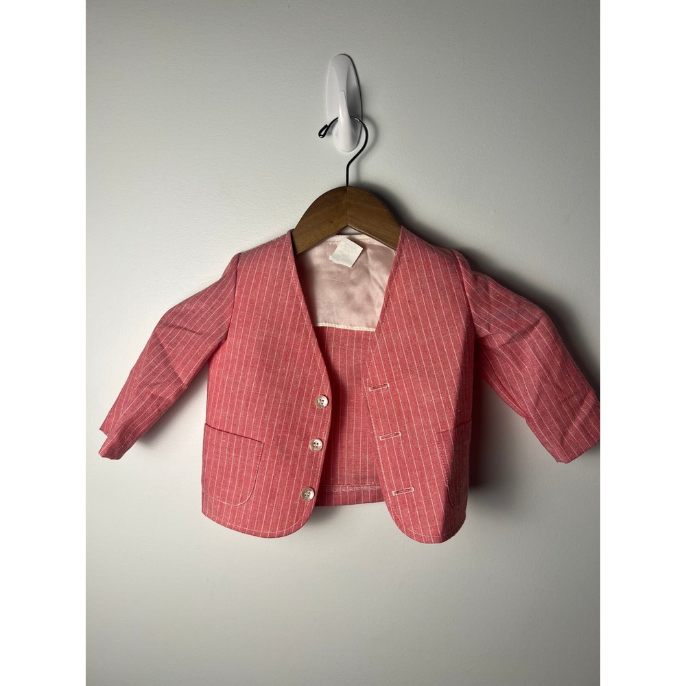 Vintage Pinstripe Blazer Jacket Kids 2T Pink White Striped Button Up Made in USA